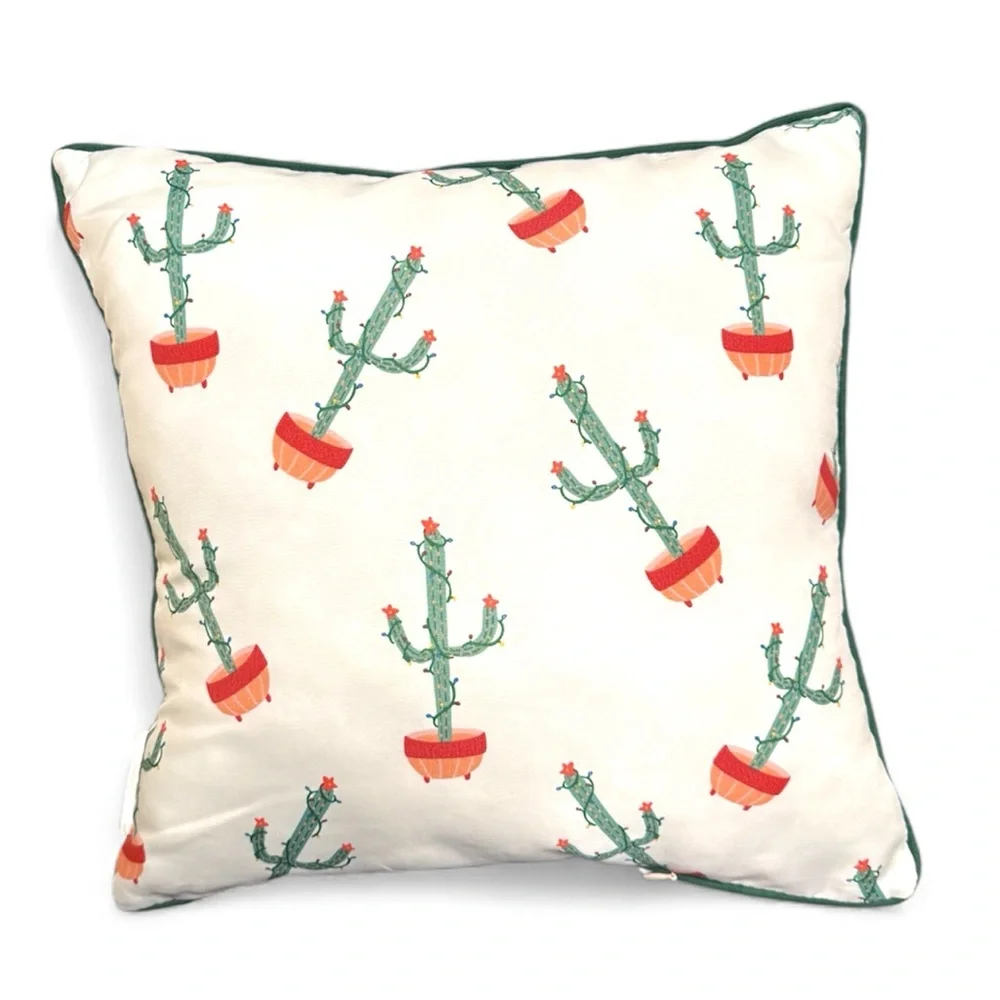 Holiday Pillow with Cactus Design